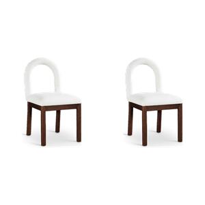 Bowery Hill Set of 2 Dining Chairs in Cream Linen Fabric with Walnut Wood Legs
