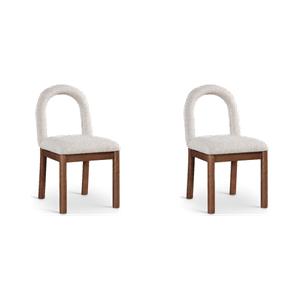 Bowery Hill Set of 2 Beige Linen Dining Chairs with Walnut Wood Legs