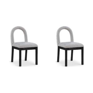 Bowery Hill Set of 2 Grey Linen Dining Chairs in Textured Fabric & Solid Wood