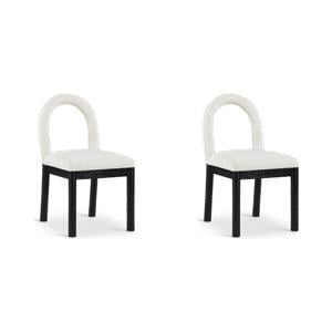 Bowery Hill Set of 2 Dining Chairs in Cream Linen with Wood Legs