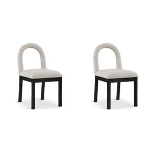 Bowery Hill Set of 2 Dining Chairs in Beige Linen Fabric with Black Wood Legs