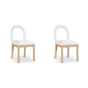 Bowery Hill Set of 2 Cream Linen Textured Fabric Dining Chairs with Solid Wood Legs