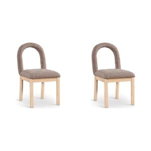 Bowery Hill Set of 2 Brown Linen Textured Fabric Chairs with Solid Wood Legs