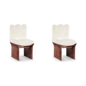 Bowery Hill Set of 2 Dining Chairs in Cream Chenille and Solid Wood