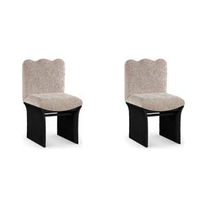Bowery Hill 2Pc Dining Chair Set in Beige Chenille snd Solid Wood with Black Oak Veneer