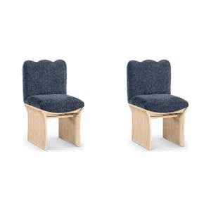 Bowery Hill Set of 2 Navy Upholstered Dining Chairs with Oak Veneer