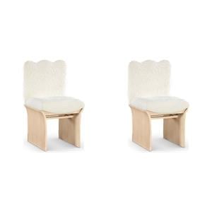 Bowery Hill Set of 2 Dining Chairs in Cream Chenille Fabric with Oak Veneer
