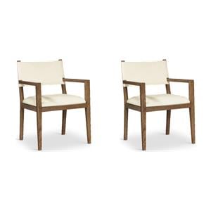 Bowery Hill Set of 2 Cream Vegan Leather Dining Arm Chairs in Walnut Finish