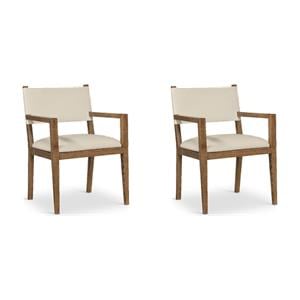 Bowery Hill Set of 2 Beige Vegan Leather Dining Arm Chairs with Walnut Finish