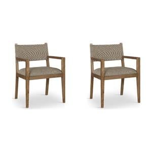 Bowery Hill Set of 2 Brown Linen Dining Arm Chairs with Solid Wood Design