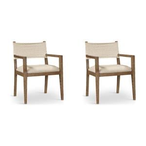 Bowery Hill Set of 2 Beige Linen Textured Fabric Dining Arm Chairs