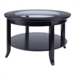 Pemberley Row Solid Wood Dark Espresso Coffee Table Round Glass Top 30