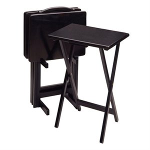 Pemberly Row 5-Piece Transitional Solid Wood TV Table with Stand in Black