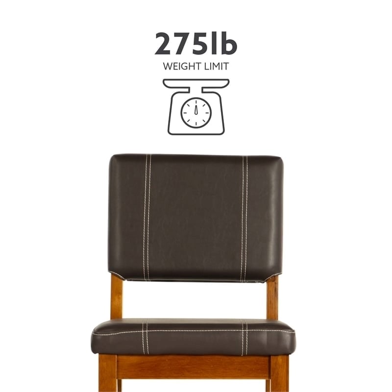Pemberley Row Faux Leather Deep Brown Bar Stool Rectangular Padded Seat 30.5