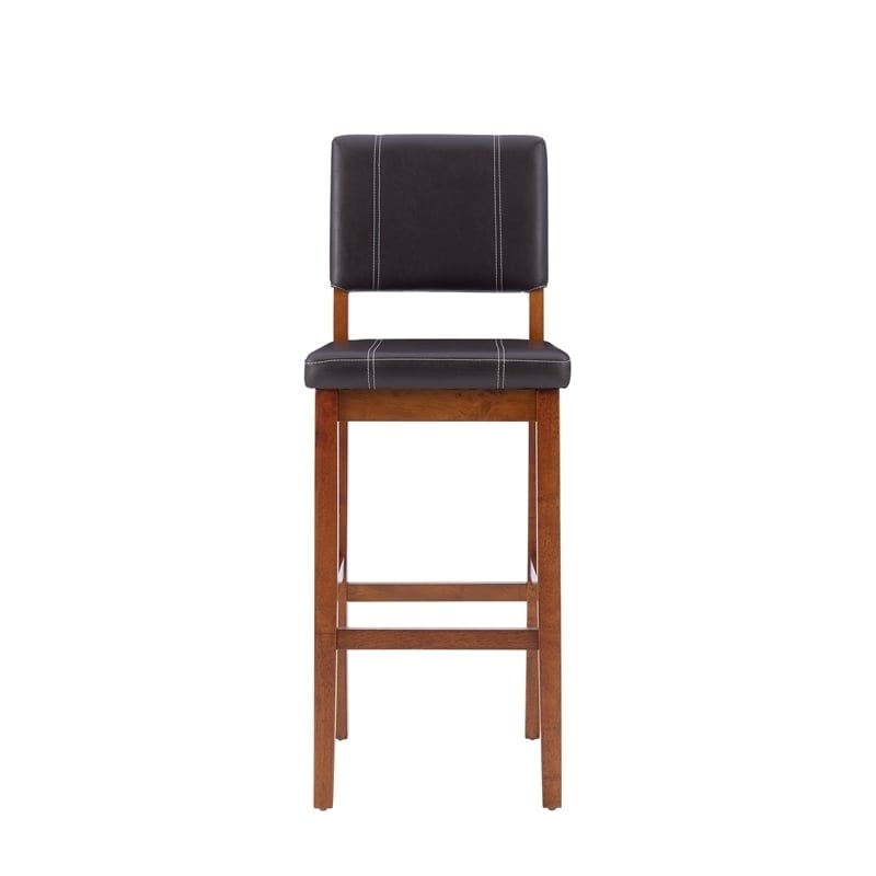 Pemberley Row Faux Leather Deep Brown Bar Stool Rectangular Padded Seat 30.5