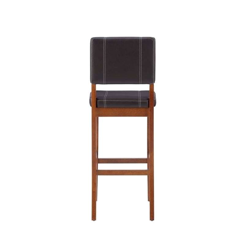 Pemberley Row Faux Leather Deep Brown Bar Stool Rectangular Padded Seat 30.5
