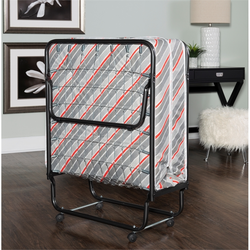 Pemberly Row Contemporary Metal Folding Bed with Memory Foam Mattress in Gray