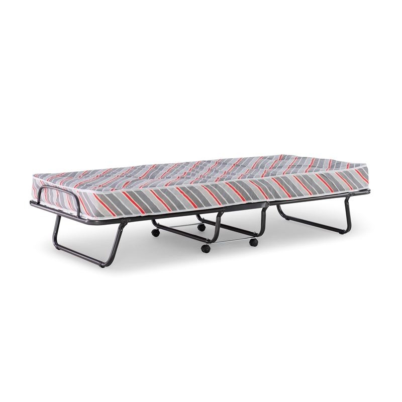 Pemberly Row Contemporary Metal Folding Bed with Memory Foam Mattress in Gray