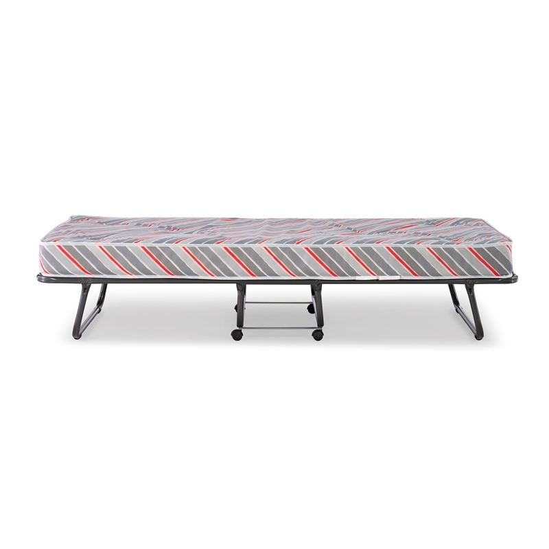 Pemberly Row Contemporary Metal Folding Bed with Memory Foam Mattress in Gray