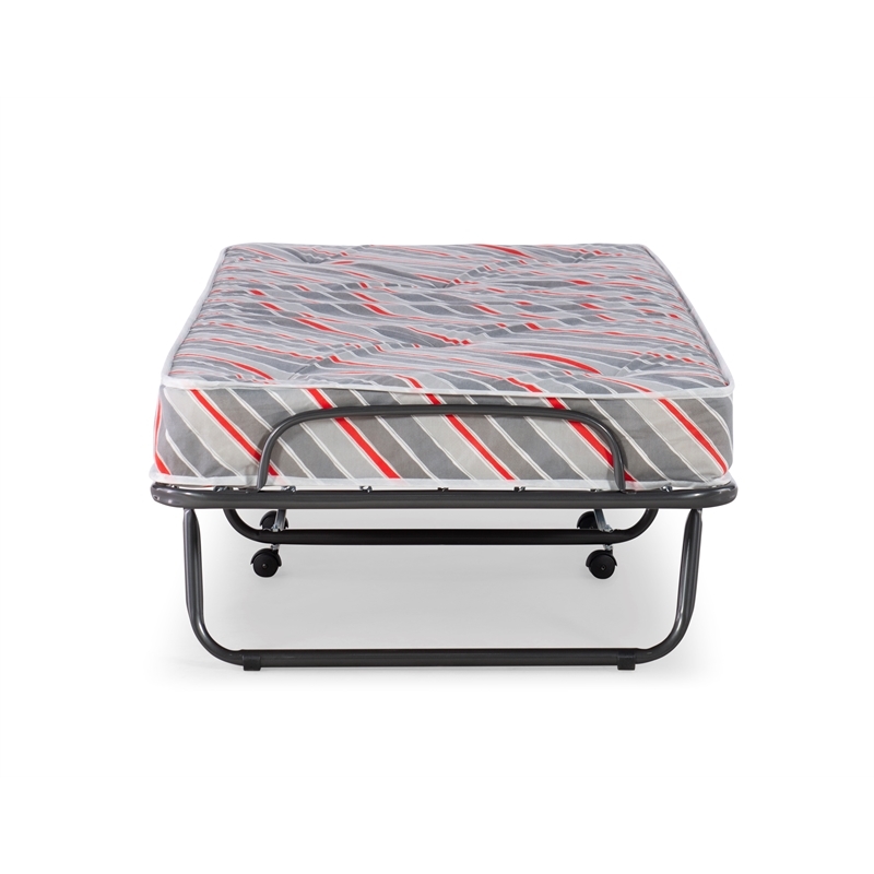 Pemberly Row Contemporary Metal Folding Bed with Memory Foam Mattress in Gray