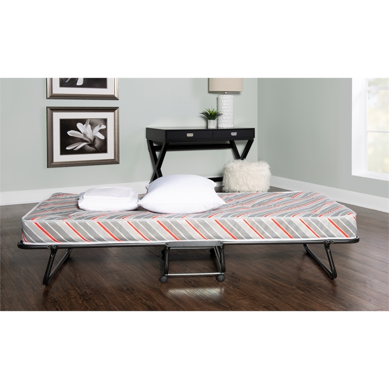 Pemberly Row Contemporary Metal Folding Bed with Memory Foam Mattress in Gray