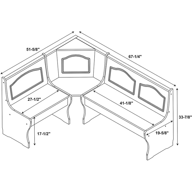 Pemberly Row Kitchen Dining Nook Corner Bench in Natural