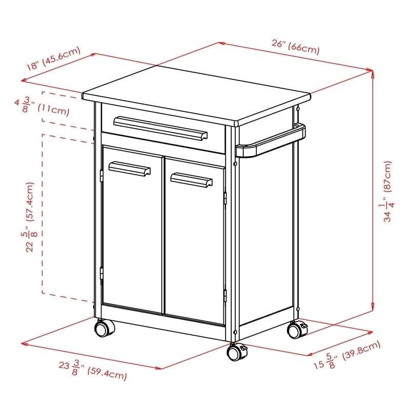 Pemberley Row Solid Wood Natural Kitchen Cart Rectangular Mobile 34.3