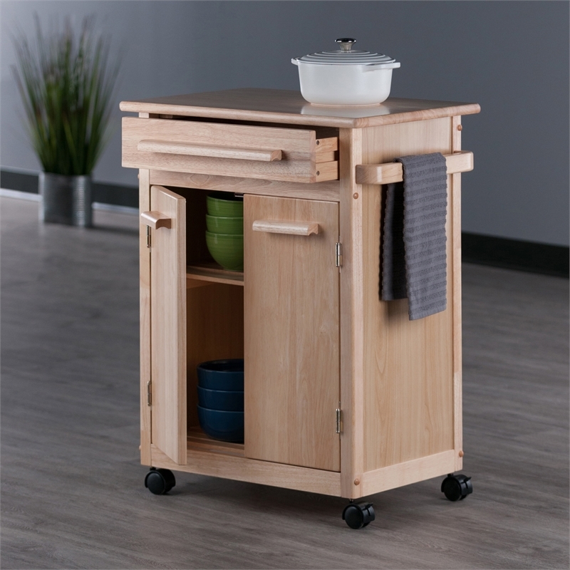 Pemberley Row Solid Wood Natural Kitchen Cart Rectangular Mobile 34.3