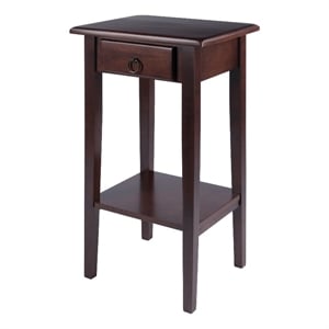 Pemberly Row 1-Drawer Solid Wood Accent Table with Shelf in Antique Walnut