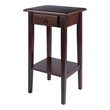 Pemberly Row 1-Drawer Solid Wood Accent Table with Shelf in Antique Walnut