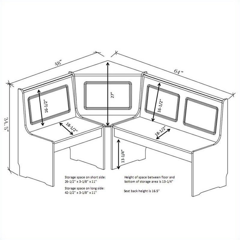 Pemberley Row Pine White Breakfast Corner Nook Table Set Rectangular Hidden Storage 64