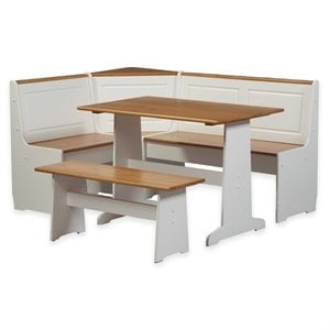 Pemberley Row Pine White Breakfast Corner Nook Table Set Rectangular Hidden Storage 64&quot Unassembled