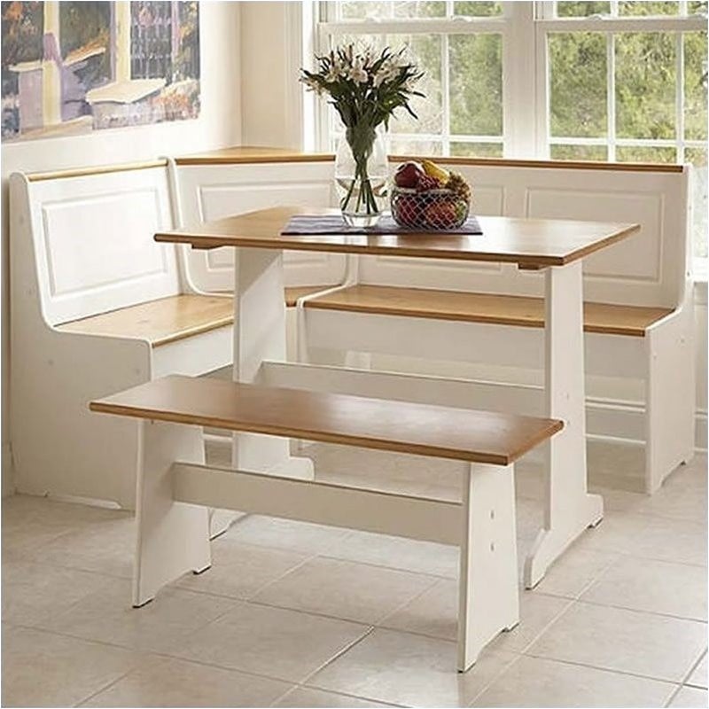 Pemberley Row Pine White Breakfast Corner Nook Table Set Rectangular Hidden Storage 64