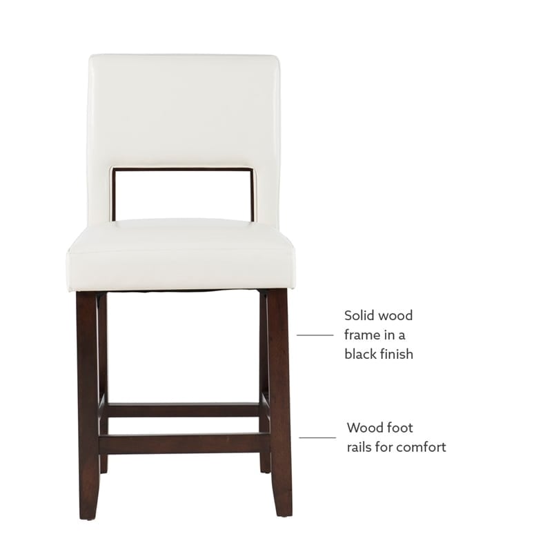 Pemberly Row Wood Bar Stool Chair in White - Square Seat & Footrest & Backrest