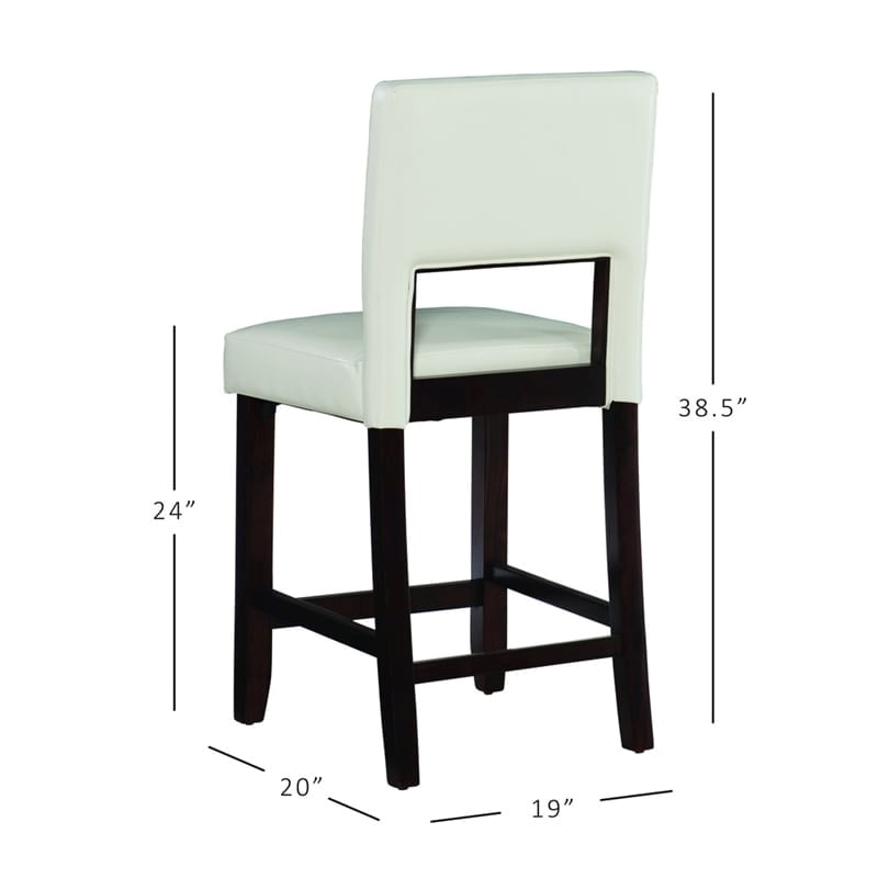 Pemberly Row Wood Bar Stool Chair in White - Square Seat & Footrest & Backrest