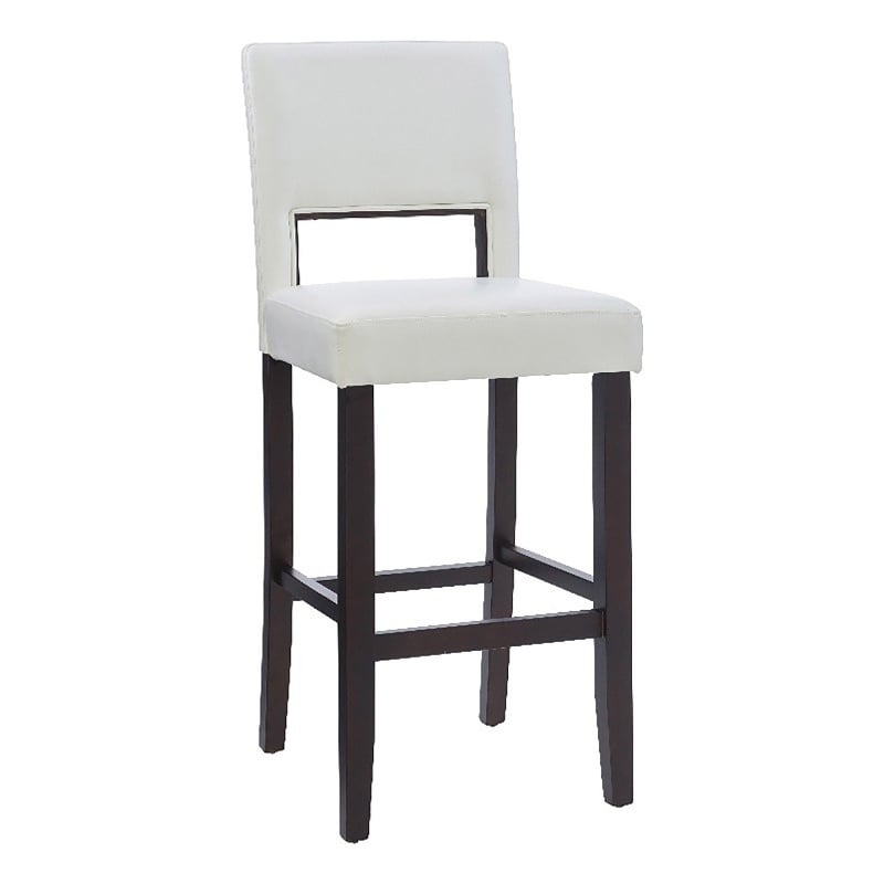 Pemberley Row Faux Leather White Bar Stool Rectangular Padded 30