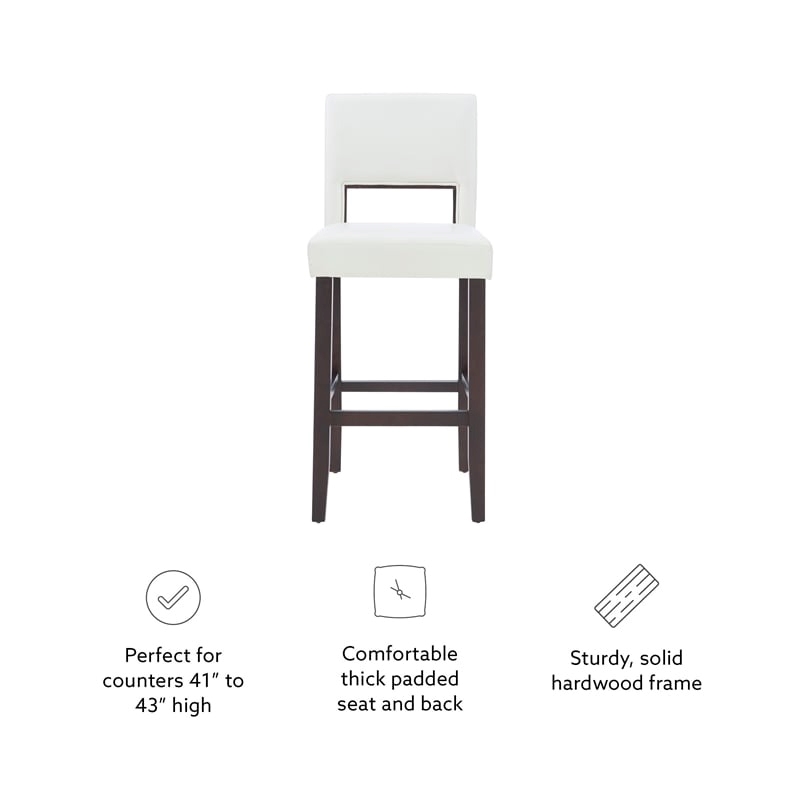 Pemberley Row Faux Leather White Bar Stool Rectangular Padded 30