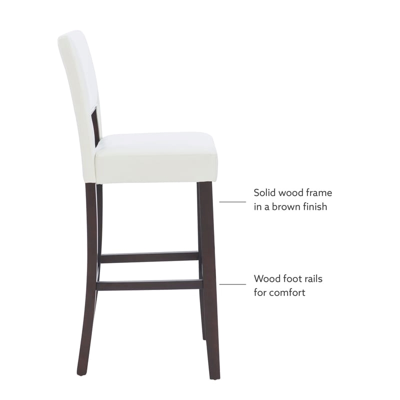 Pemberley Row Faux Leather White Bar Stool Rectangular Padded 30