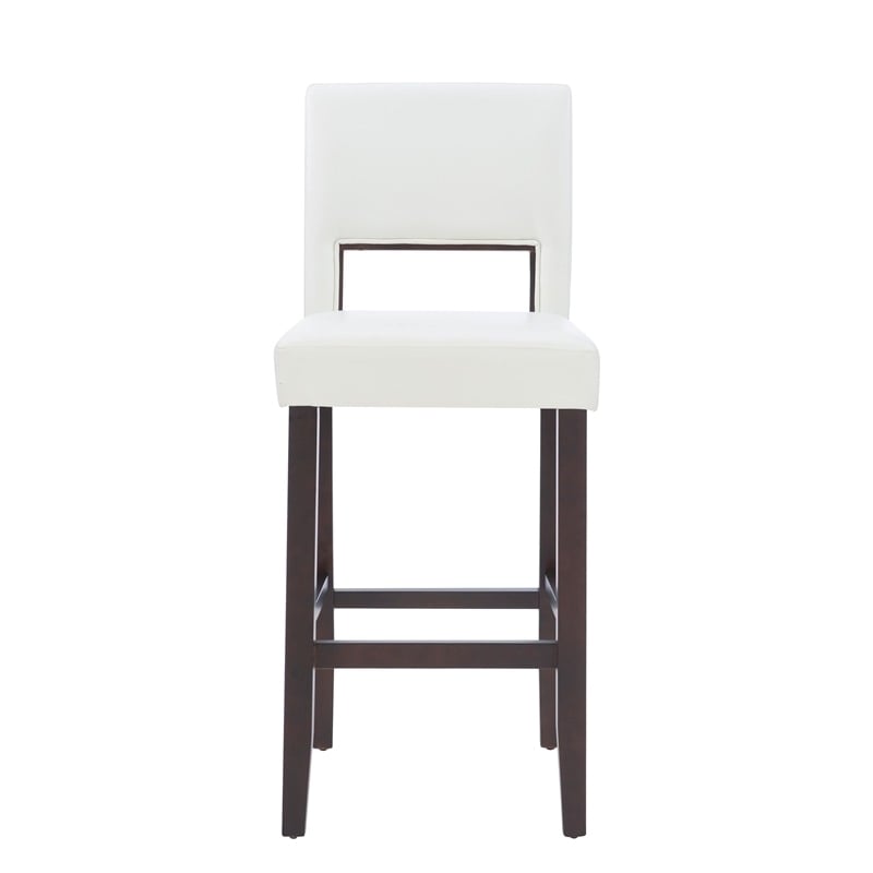 Pemberley Row Faux Leather White Bar Stool Rectangular Padded 30