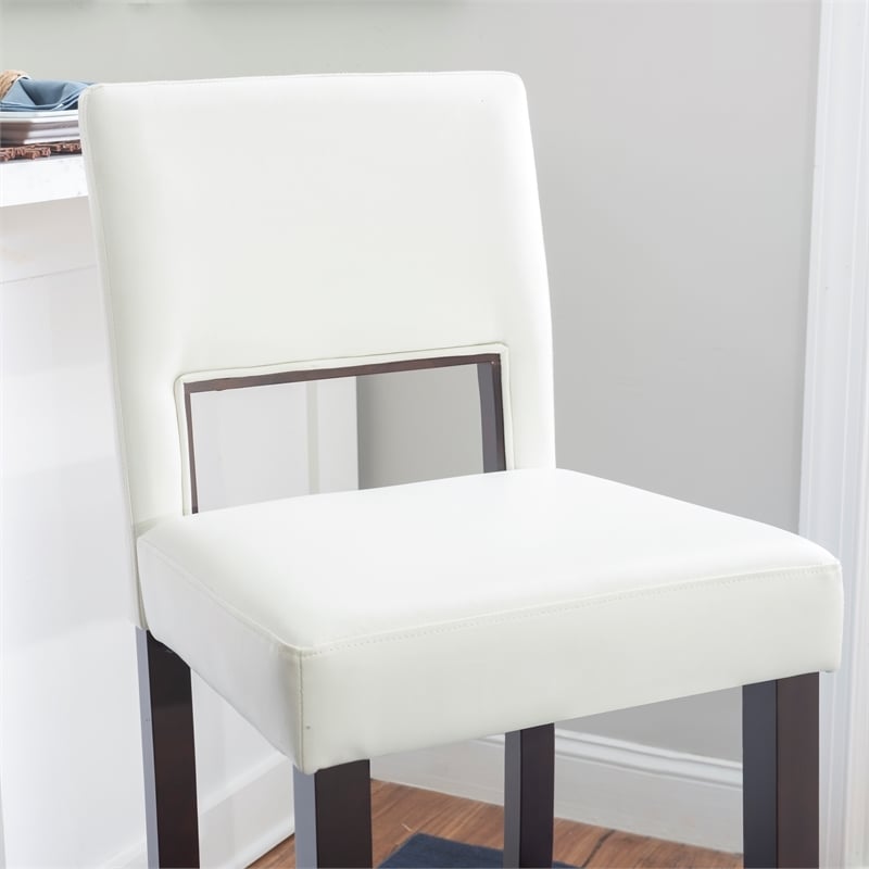 Pemberley Row Faux Leather White Bar Stool Rectangular Padded 30