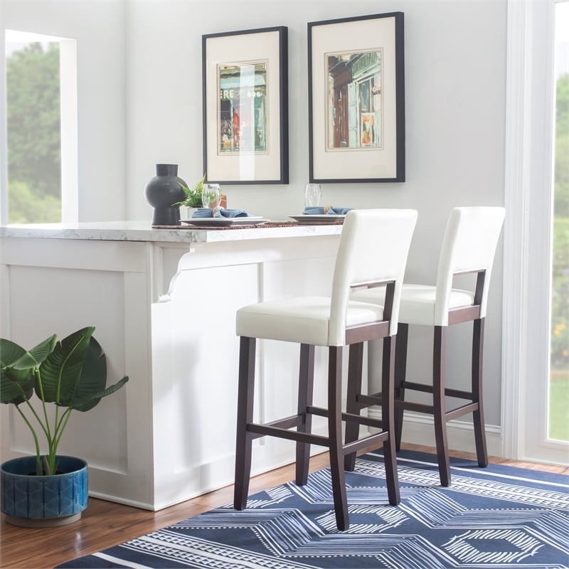 Pemberley Row Faux Leather White Bar Stool Rectangular Padded 30