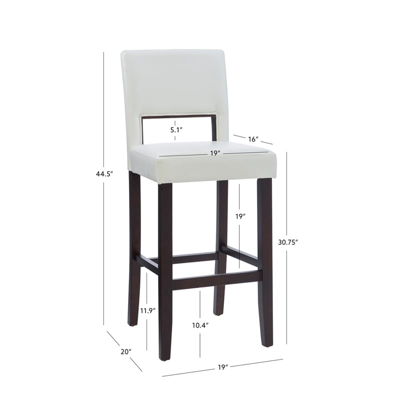 Pemberley Row Faux Leather White Bar Stool Rectangular Padded 30