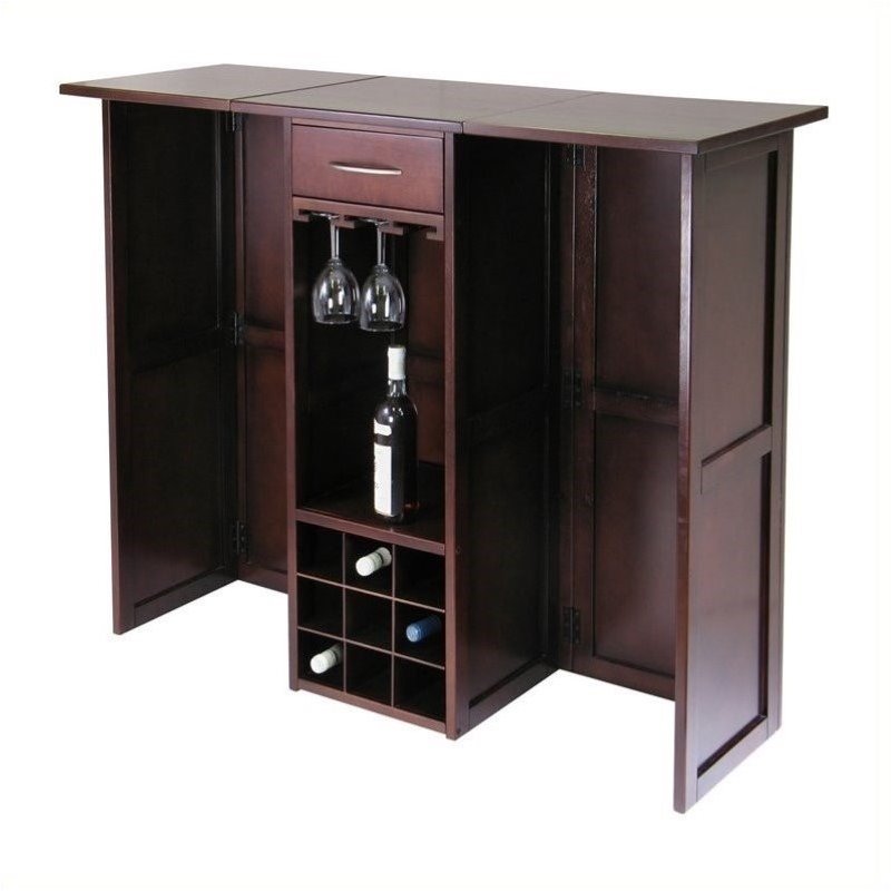 Pemberley Row Solid Wood Antique Walnut Home Bar Rectangular Expandable 50