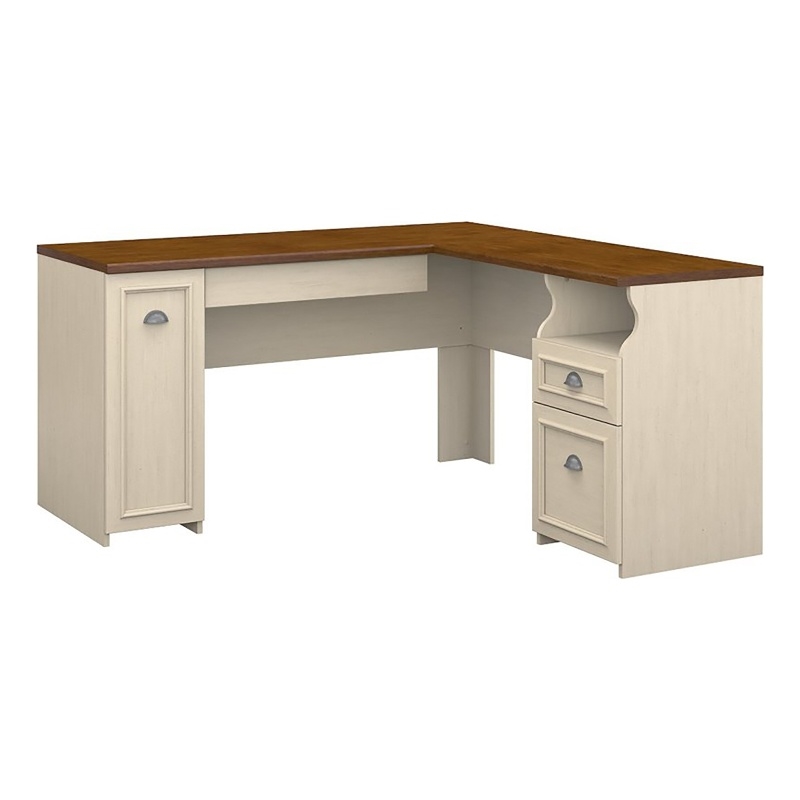 Pemberley Row Engineered Wood Antique White L-Shaped Desk 59.53
