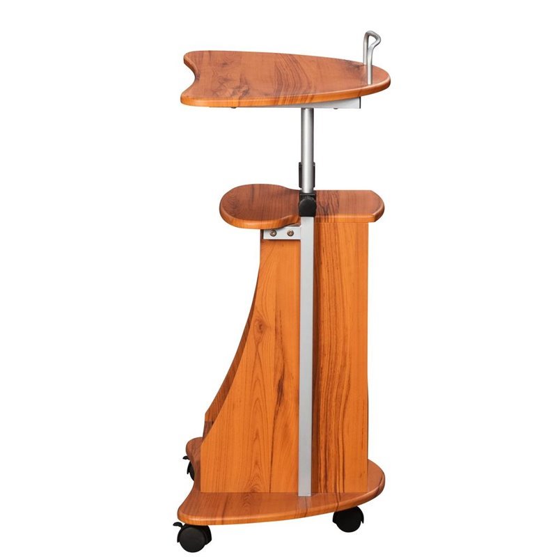 Pemberly Row Sit-to-Stand Rolling Laptop Cart with Storage in Wood Grain