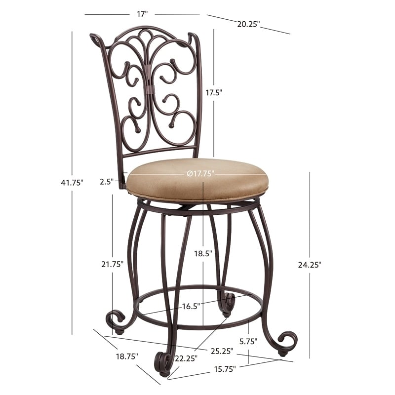 Pemberley Row Metal Light Brown Counter Stool Circular Swivel 24.5