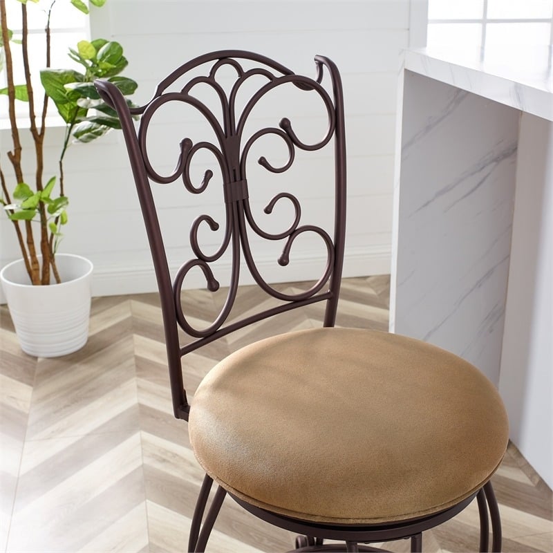 Pemberley Row Metal Light Brown Counter Stool Circular Swivel 24.5
