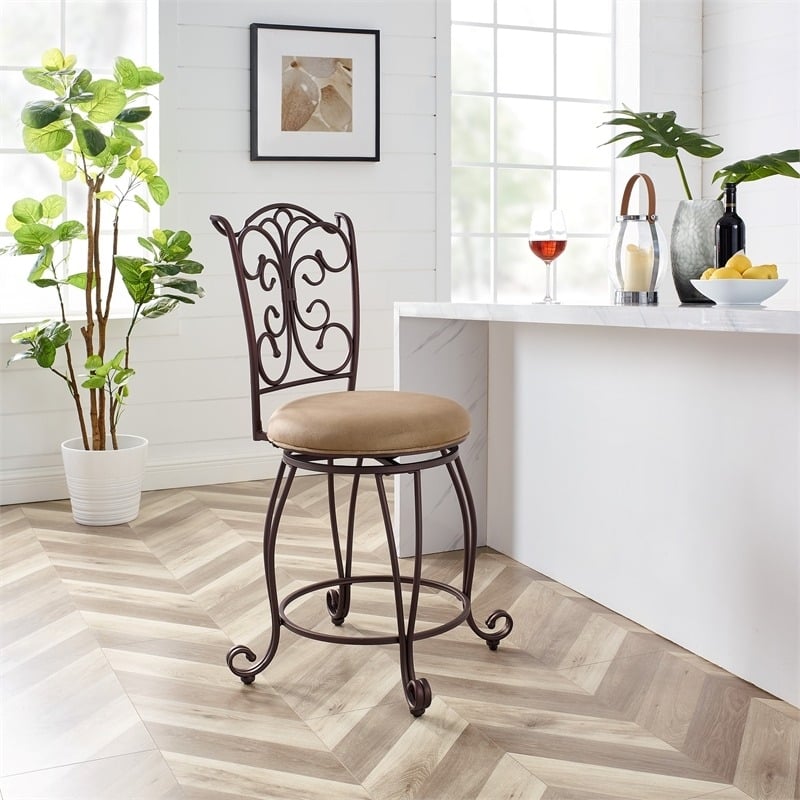 Pemberley Row Metal Light Brown Counter Stool Circular Swivel 24.5