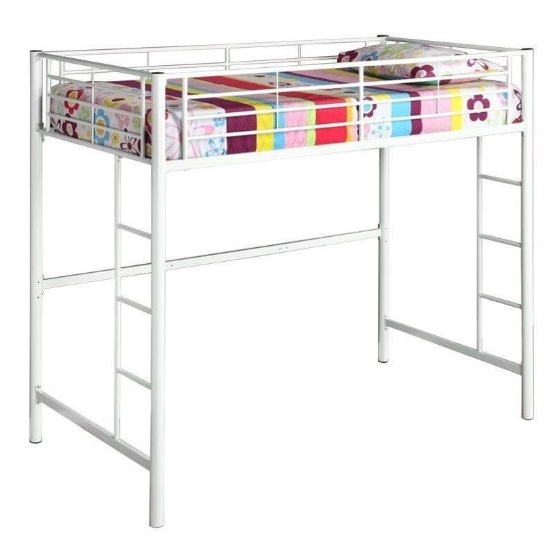 Pemberly Row Metal Twin Loft Bunk Bed in White Finish