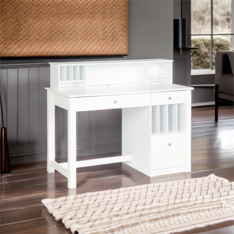 Pemberley Row MDF Engineered Wood and Solid Wood White Desk Rectangular Hutch 48